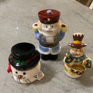 Festive Ceramic Nutcracker and Snowman Trinkets